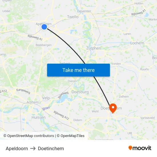 Apeldoorn to Doetinchem map