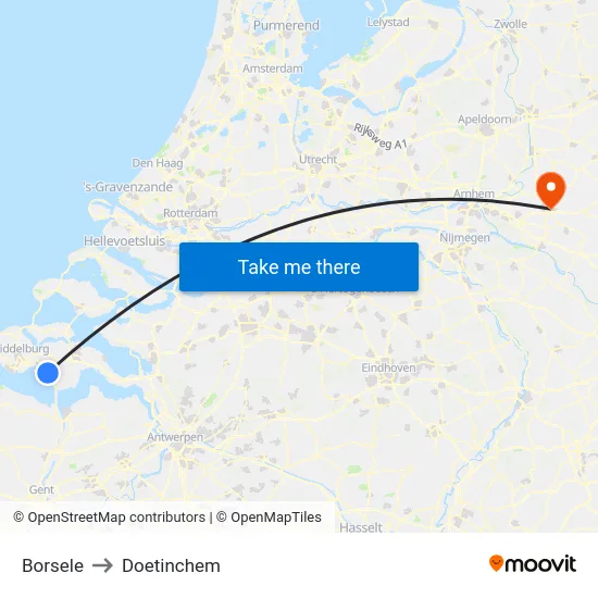 Borsele to Doetinchem map