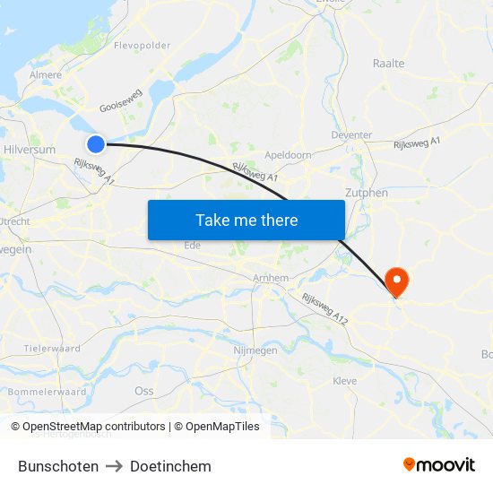 Bunschoten to Doetinchem map