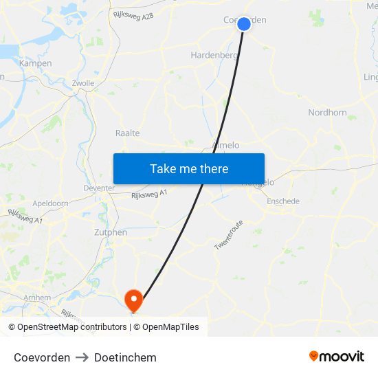 Coevorden to Doetinchem map