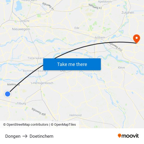 Dongen to Doetinchem map