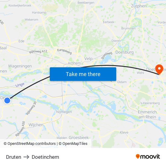 Druten to Doetinchem map