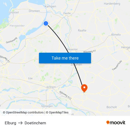 Elburg to Doetinchem map