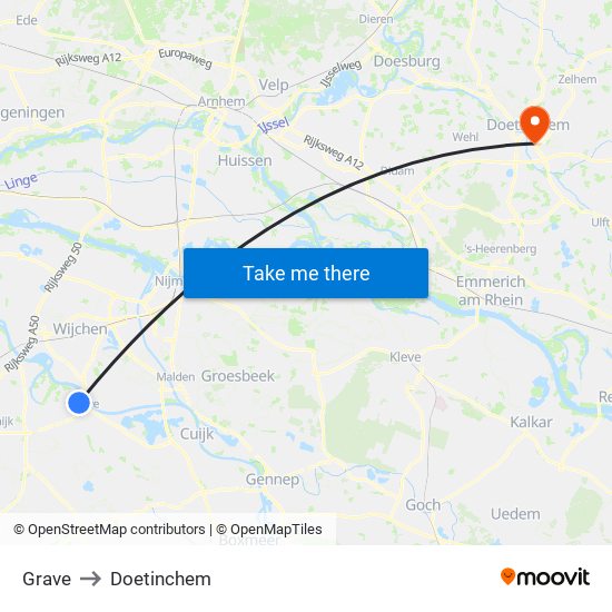 Grave to Doetinchem map