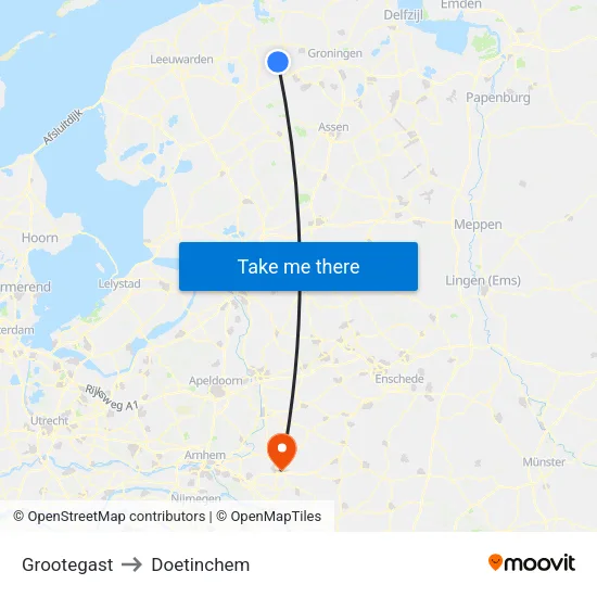 Grootegast to Doetinchem map