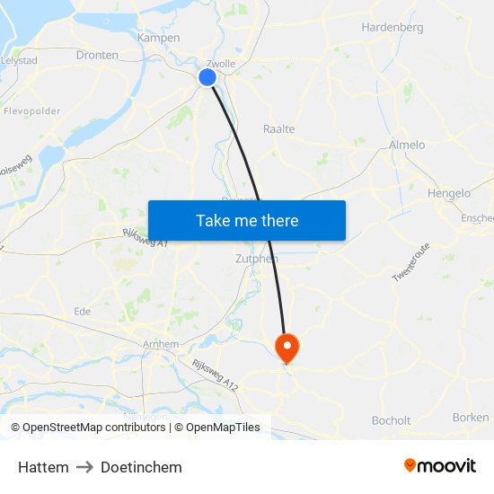 Hattem to Doetinchem map