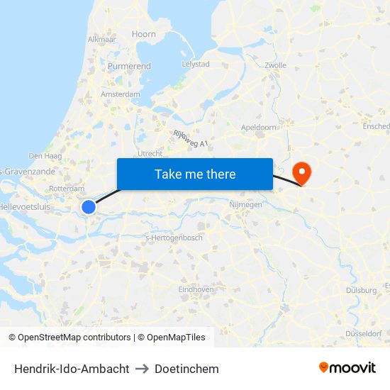 Hendrik-Ido-Ambacht to Doetinchem map