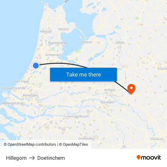 Hillegom to Doetinchem map