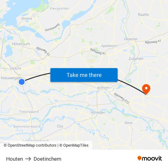 Houten to Doetinchem map