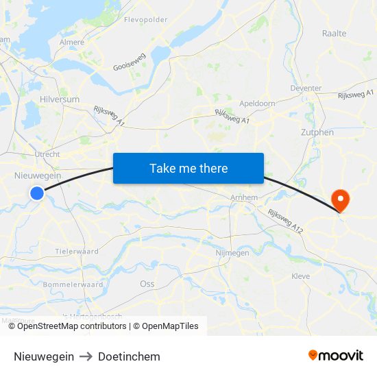 Nieuwegein to Doetinchem map