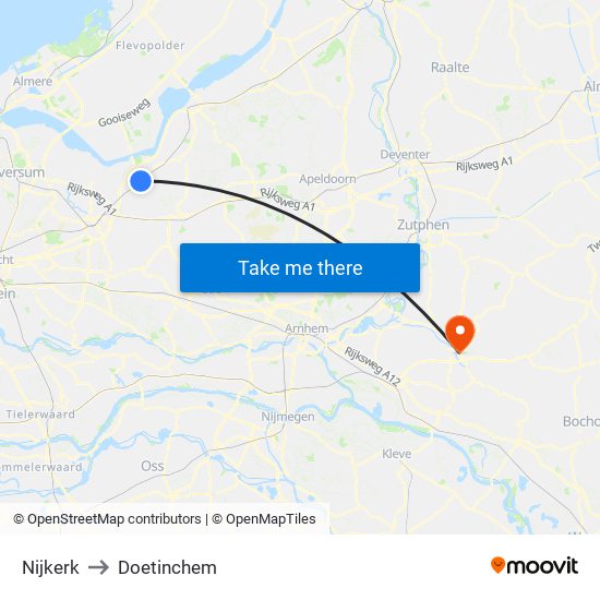 Nijkerk to Doetinchem map
