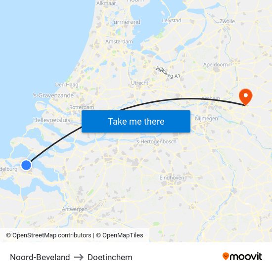 Noord-Beveland to Doetinchem map