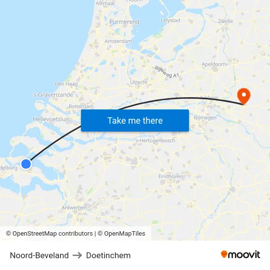 Noord-Beveland to Doetinchem map