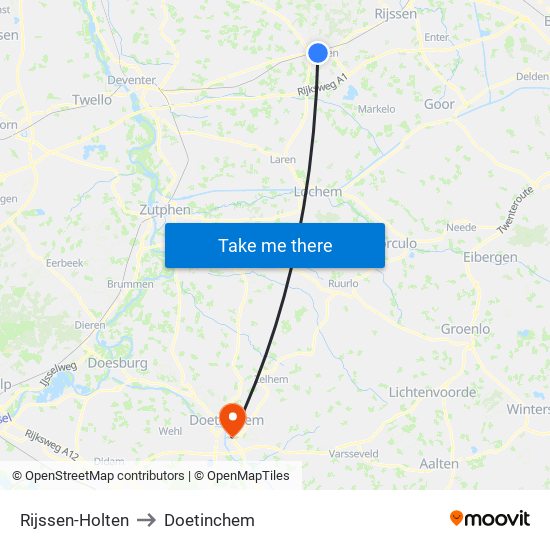 Rijssen-Holten to Doetinchem map