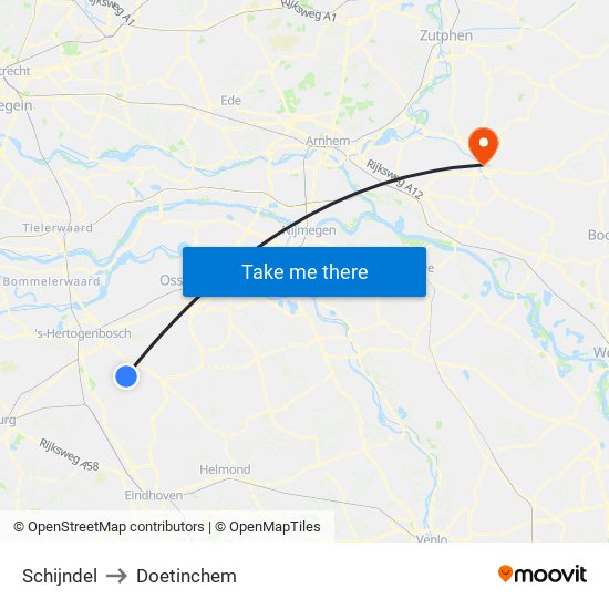 Schijndel to Doetinchem map