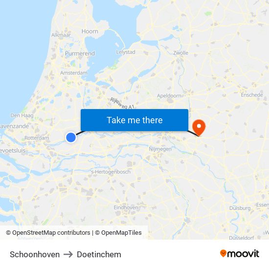 Schoonhoven to Doetinchem map