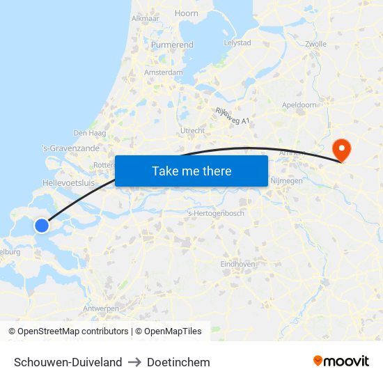 Schouwen-Duiveland to Doetinchem map