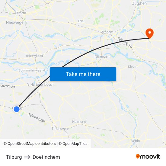 Tilburg to Doetinchem map