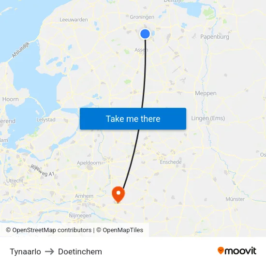 Tynaarlo to Doetinchem map