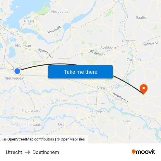 Utrecht to Doetinchem map