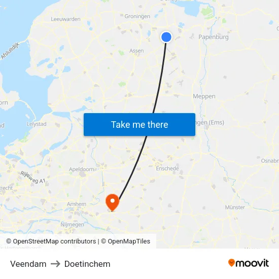 Veendam to Doetinchem map