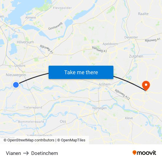 Vianen to Doetinchem map