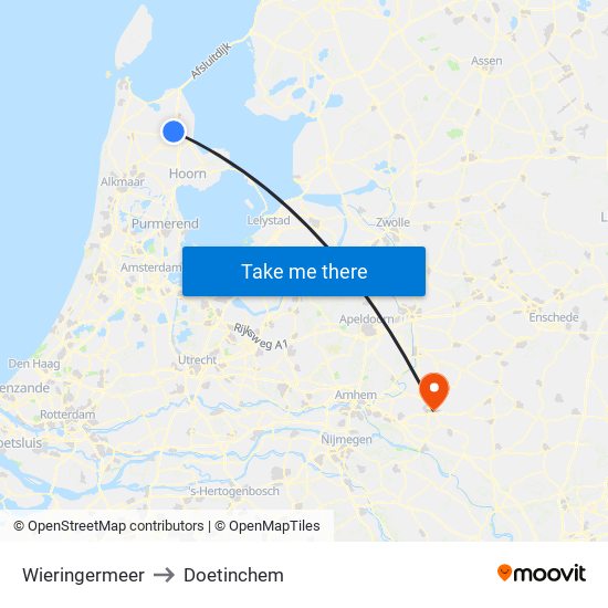 Wieringermeer to Doetinchem map