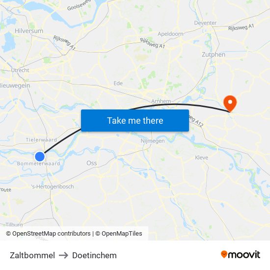 Zaltbommel to Doetinchem map