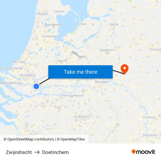 Zwijndrecht to Doetinchem map