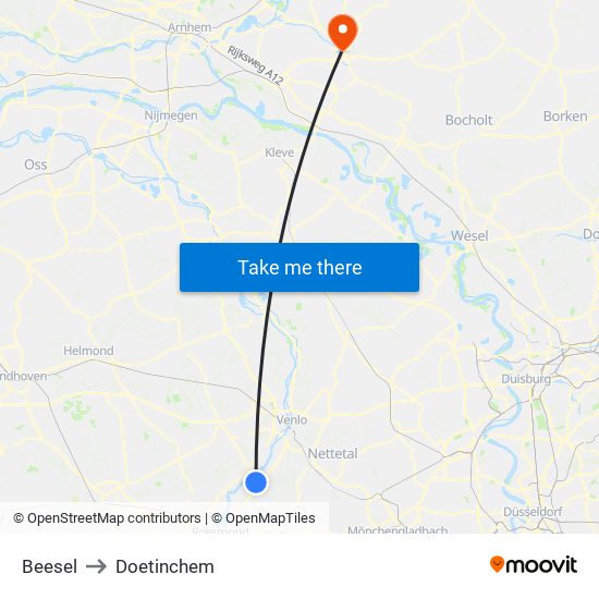 Beesel to Doetinchem map