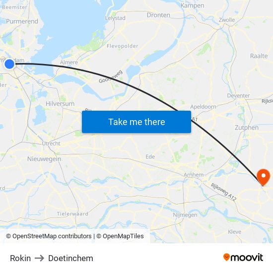 Rokin to Doetinchem map