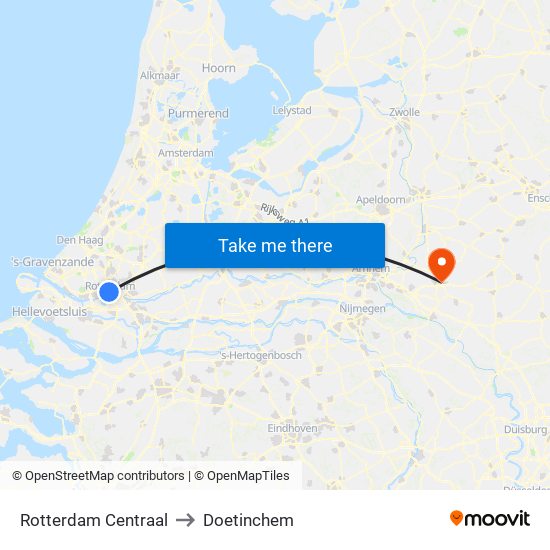 Rotterdam Centraal to Doetinchem map