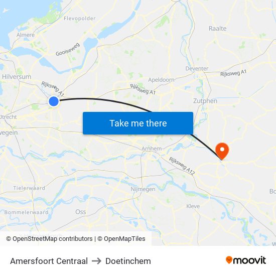 Amersfoort Centraal to Doetinchem map