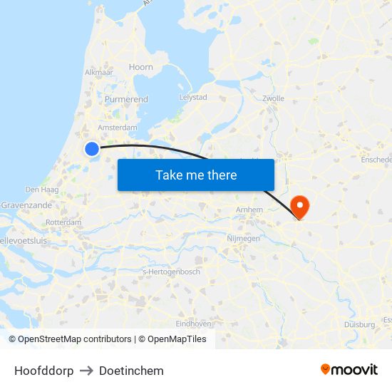 Hoofddorp to Doetinchem map