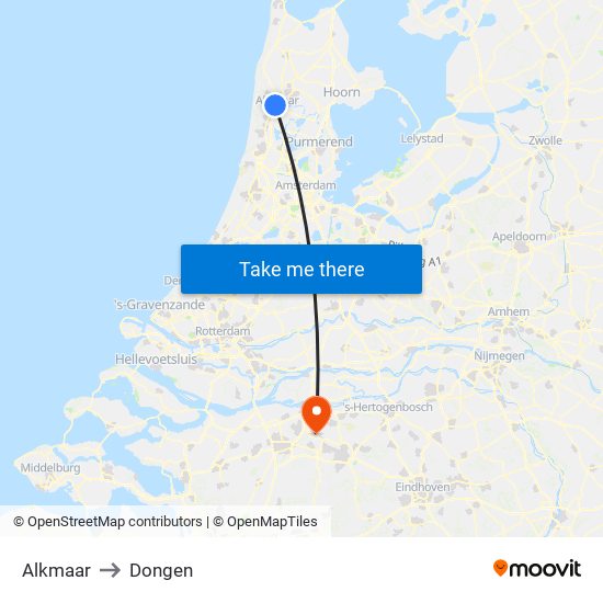 Alkmaar to Dongen map