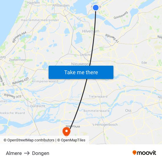 Almere to Dongen map