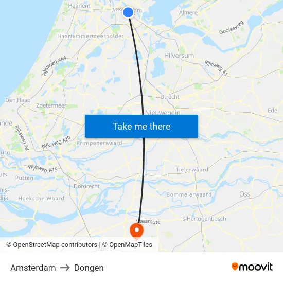 Amsterdam to Dongen map