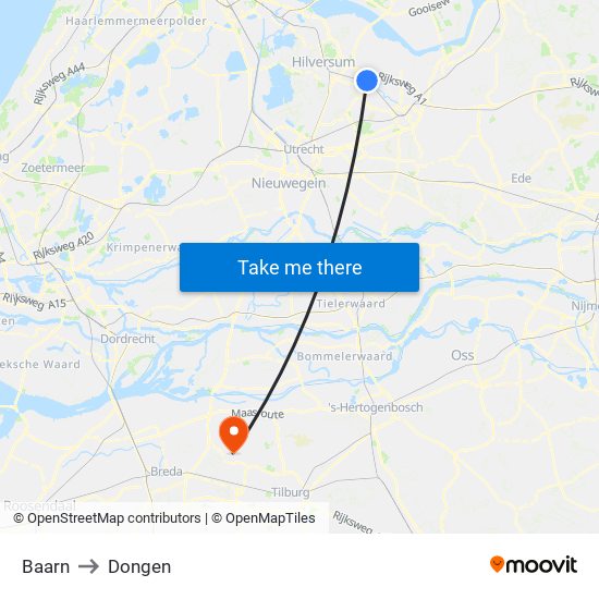 Baarn to Dongen map