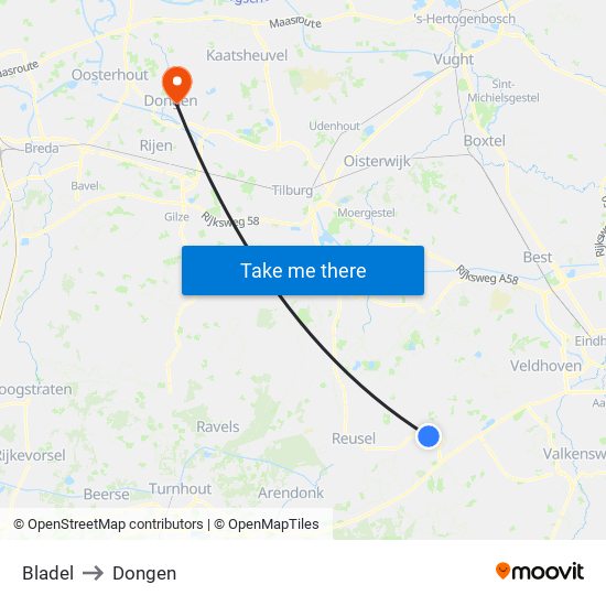 Bladel to Dongen map