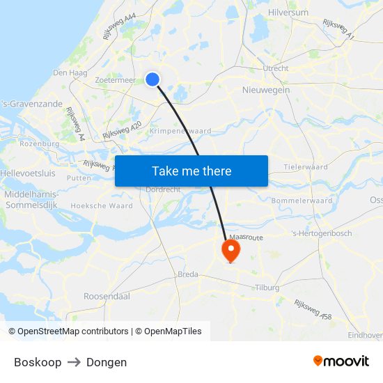 Boskoop to Dongen map