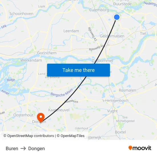 Buren to Dongen map