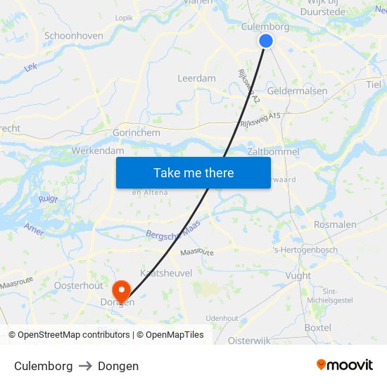Culemborg to Dongen map