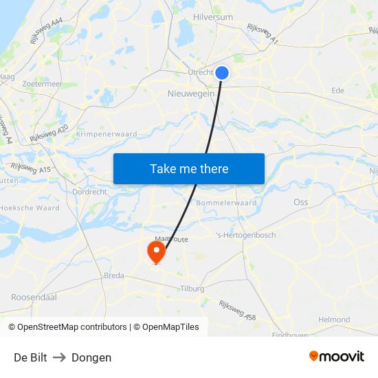 De Bilt to Dongen map