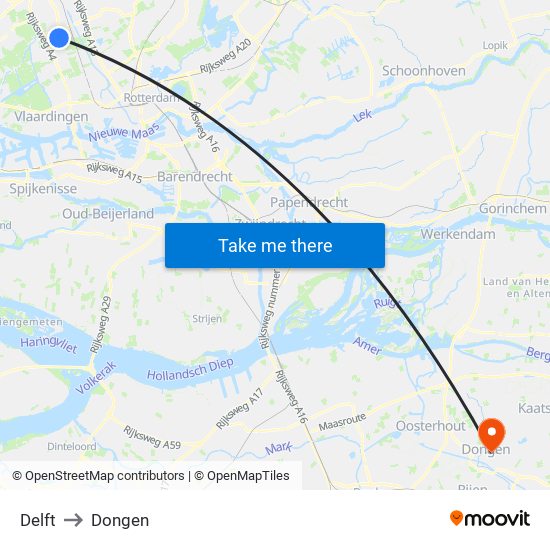 Delft to Dongen map