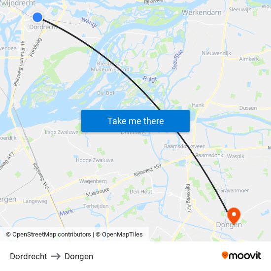 Dordrecht to Dongen map