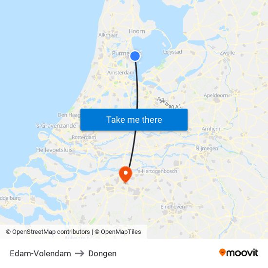 Edam-Volendam to Dongen map