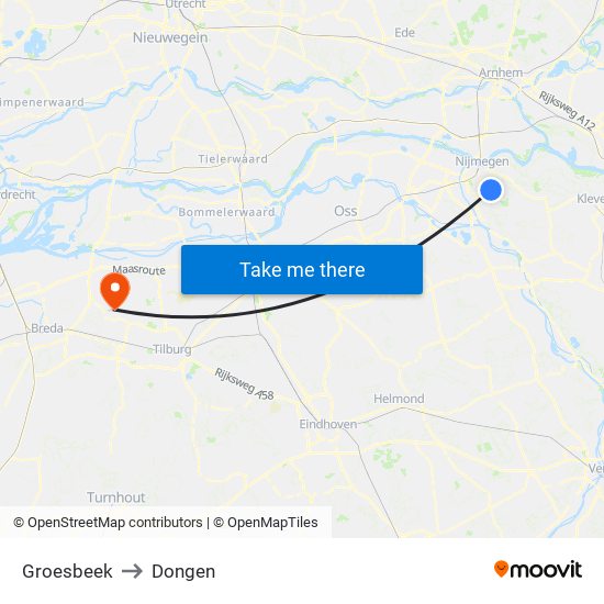 Groesbeek to Dongen map