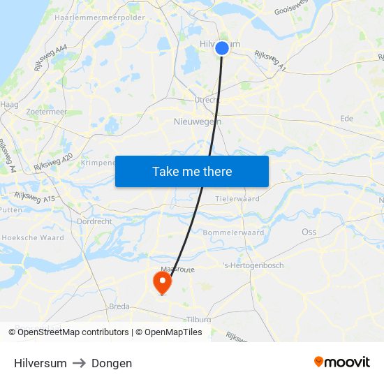 Hilversum to Dongen map