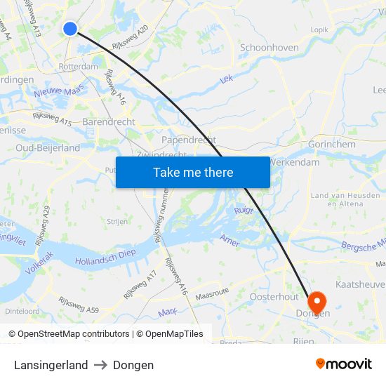 Lansingerland to Dongen map