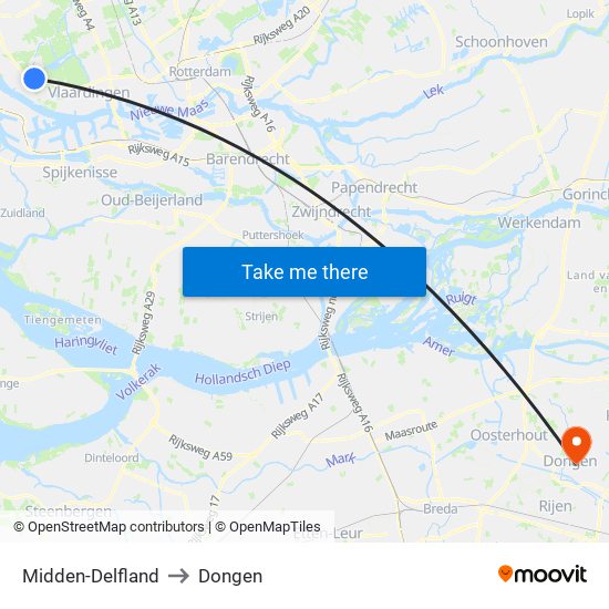 Midden-Delfland to Dongen map